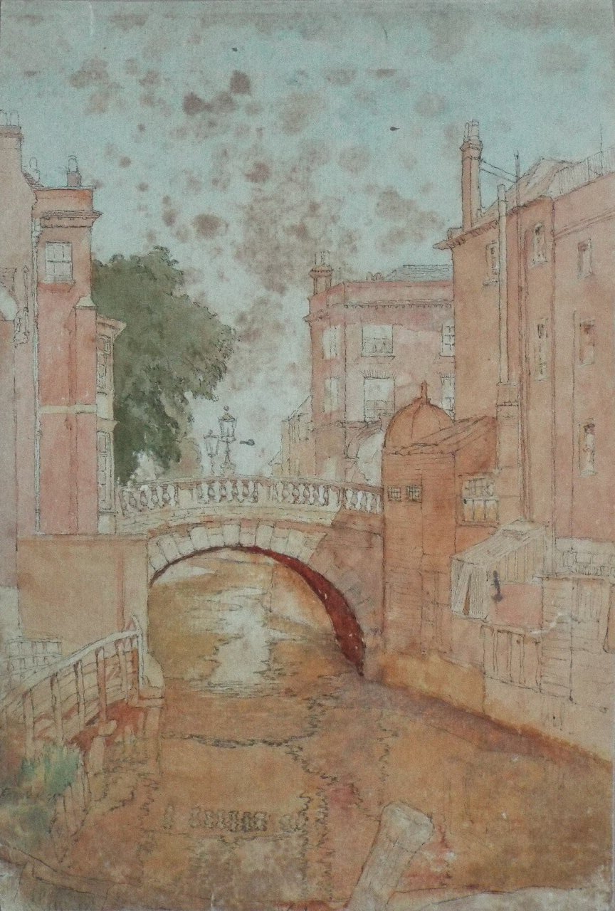 Ink & watercolour - (Newbury bridge over Kennet and Avon Canal